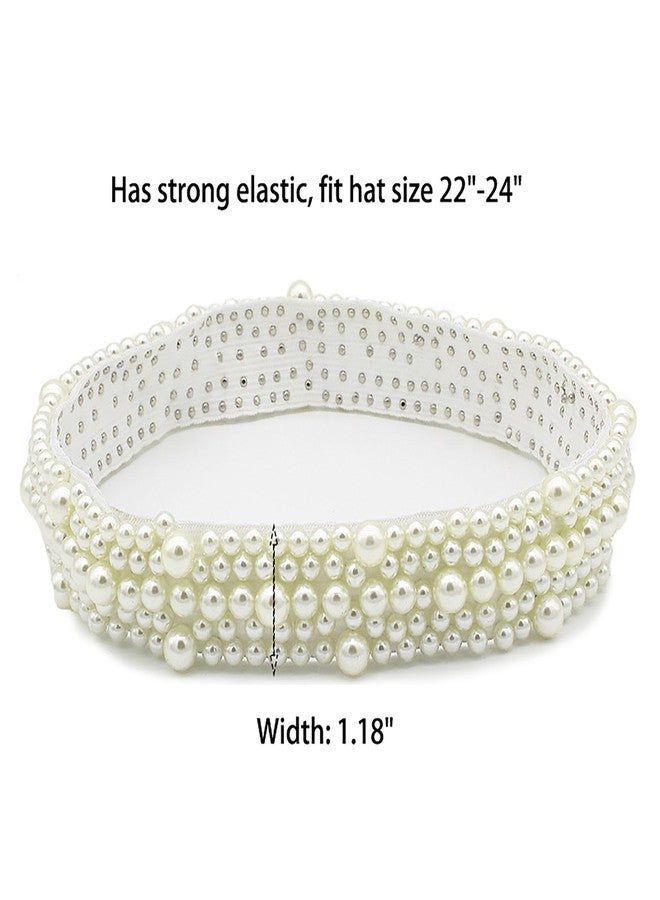 Wojgzon White Pearl Hat Bands for Women Fedora Panama Cowboy Hat - Elastics Cowgirl Hat Belts Hats Accessories - Image 3